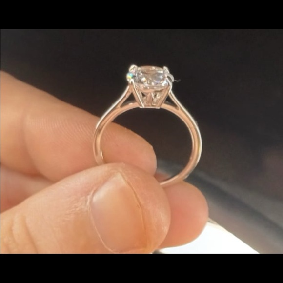 Moissanite (Rnd 6 mm) Solitaire Ring in Platinum Over Sterling Silver (Size 6.0) - Picture 3 of 6